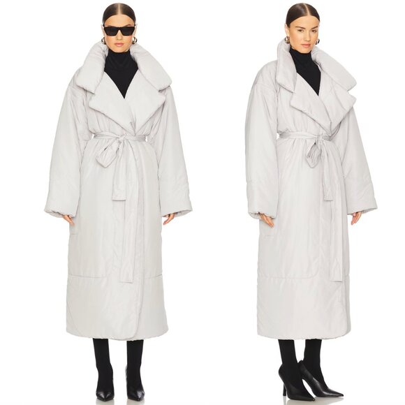 NEW Norma Kamali Classic Sleeping Bag Coat Dove White Long Winter Puffer Jacket - Picture 1 of 9